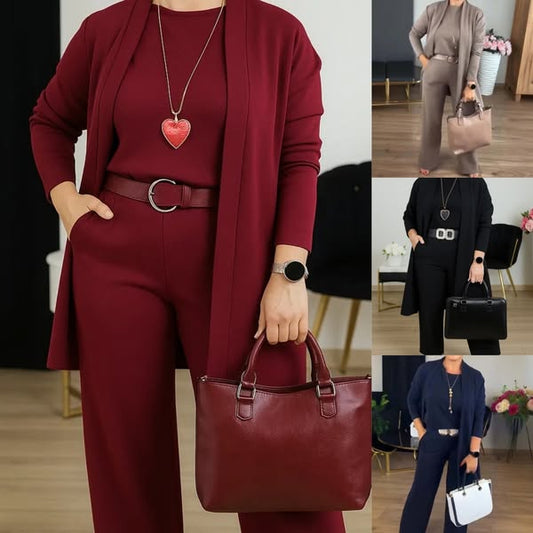 ⏳Time-Limited Special⏰Elegant 3-piece set including long cardigan, top and pants💞