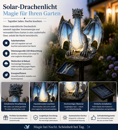 Solar Drachen Gartenfigur mit LED-Licht – Wetterfest, Automatisch & Kabellos