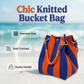 Gestreifte Strick-Bucket-Tasche – leicht, flexibel & vielseitig – ideal für den Alltag, Strand & Shopping