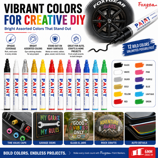 🎨12-Color Paint Marker Set – 6mm Chisel Tip for Custom Tire Lettering & DIY