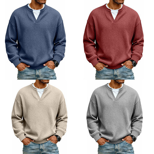 🧩 Layered Look, One Easy Tee | Men's Textured Waffle Long-Sleeve Top